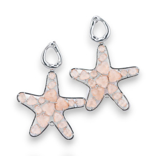 Boucles D'oreilles Tige En Bronze Avec Étoile De Mer Et Oeil De Chat Sertie En Plaqué Rhodié Pêche