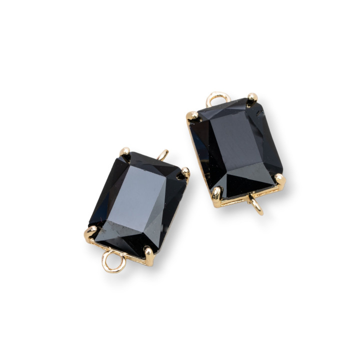 Composant Intermédiaire en Bronze avec Cristaux CZ Rectangle à Facettes 12x16mm 8pcs Noir de jais