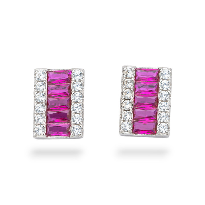 Boucles d'oreilles Argent 925 Collection Aurora Avec Zircons 10x14mm Rubis