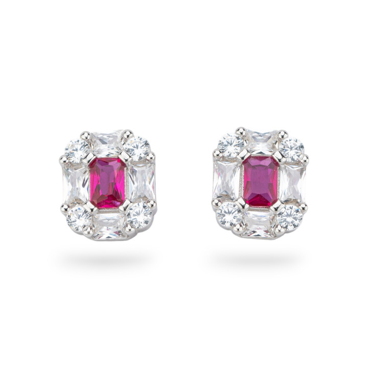 Aurora Collection 925 Ασημένια Σκουλαρίκια με Ζιργκόν 11x13mm Κόκκινο