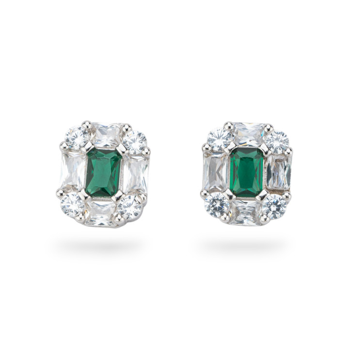 Orecchini Di Argento 925 Collezione Aurora Con Zirconi 11x13mm Verde