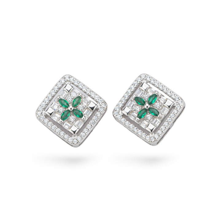 Pendientes Colección Aurora Plata 925 Con Circonitas Verdes 12mm