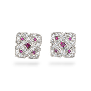 Pendientes Colección Aurora Plata 925 Con Circonitas Rojas 13mm