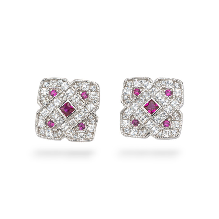 Aurora Collection 925 Silver Earrings With 13mm Red Zircons