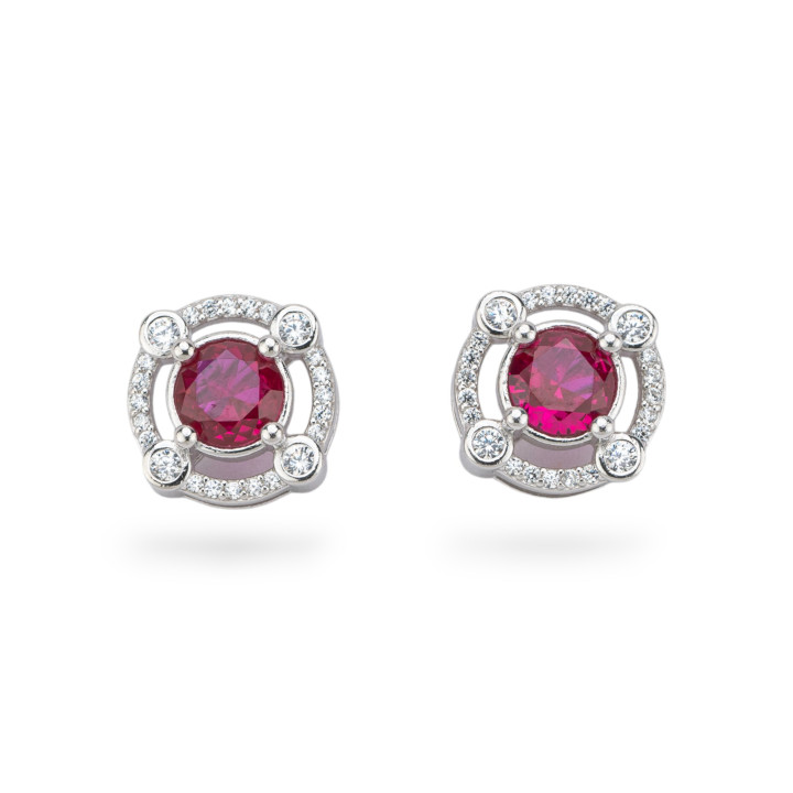 Boucles d'oreilles en argent 925 de la collection Aurora avec zircons rouges de 15 mm