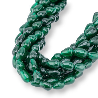 Gotas Briolette Lisas de Jade Esmeralda 7x10mm