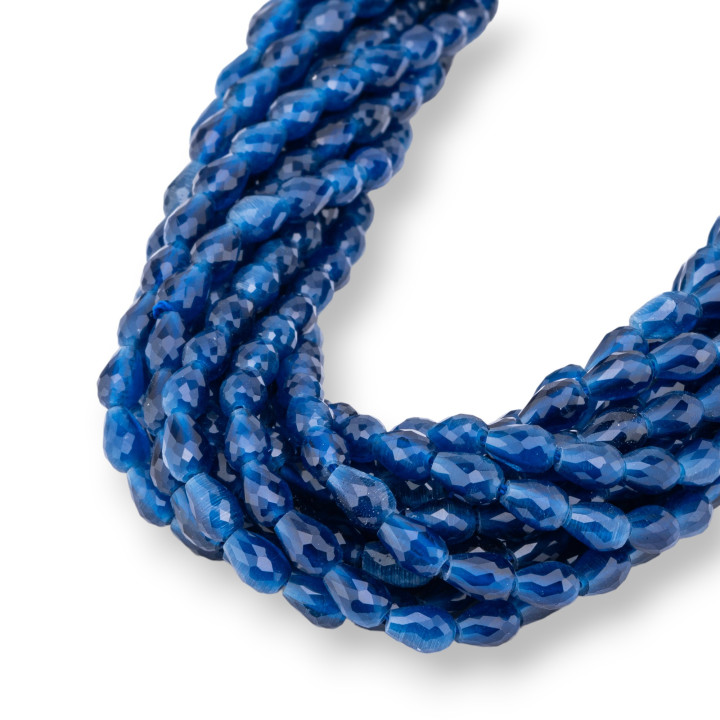 Occhio Di Gatto Gocce Briolette Sfaccettate 5x7mm Blu