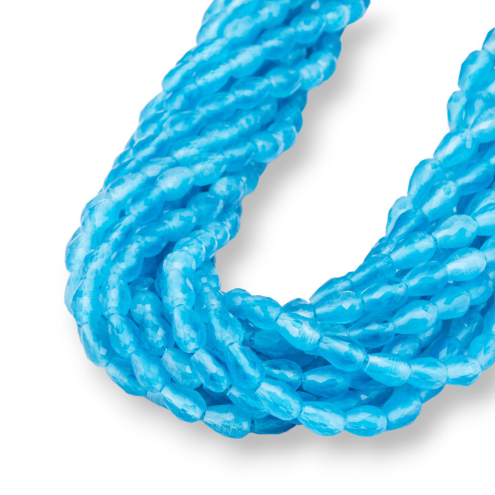 Occhio Di Gatto Gocce Briolette Sfaccettate 5x7mm Blu Chiaro