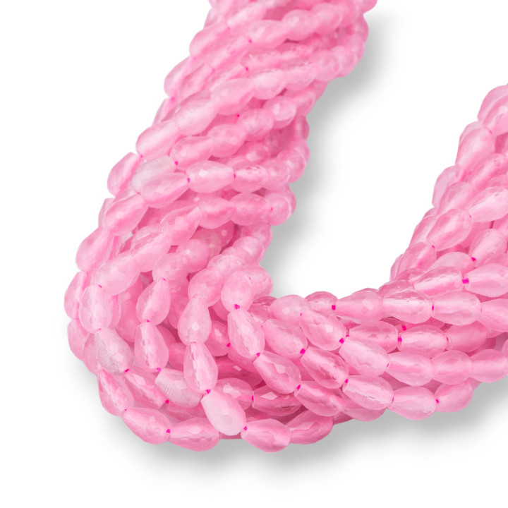 Occhio Di Gatto Gocce Briolette Sfaccettate 5x7mm Rosa