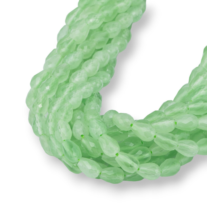 Occhio Di Gatto Gocce Briolette Sfaccettate 6x8mm Verde Chiaro