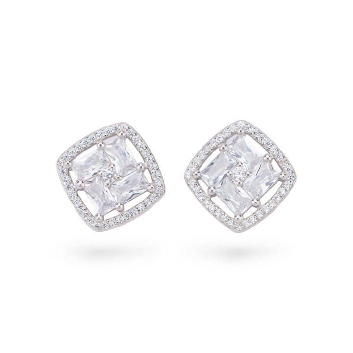 Σκουλαρίκια Aurora Collection 925 Ασημένια με Λευκά Ζιργκόν 13mm
