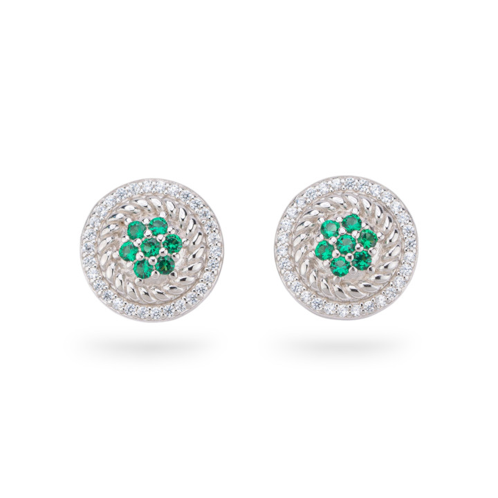 Orecchini Di Argento 925 Collezione Aurora Con Zirconi 13mm Verde