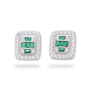 Aurora Collection 925 Silver Earrings With Green Zircons 13x15mm