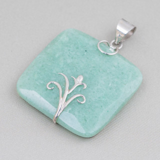 Colgante De Plata De Ley 925 Y Piedras Duras Cuadrado Plano Facetado 40mm Aventurina Verde