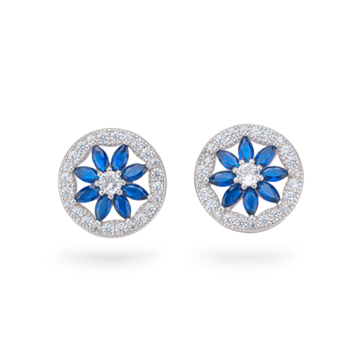 Aurora Collection 925 Silver Earrings With 14mm Blue Zircons