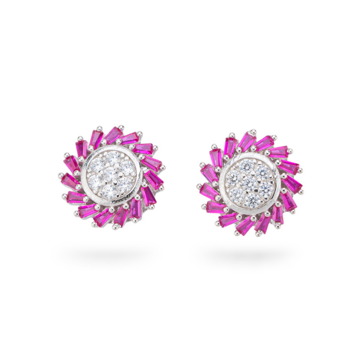 Boucles d'oreilles en argent 925 de la collection Aurora avec zircons rouges de 14 mm