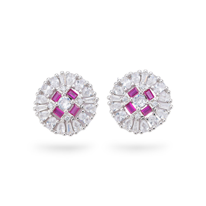 Boucles d'oreilles en argent 925 de la collection Aurora avec zircons rouges de 14 mm