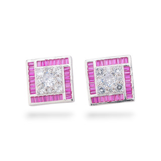 Pendientes Colección Aurora Plata 925 Con Circonitas Rojas 14mm