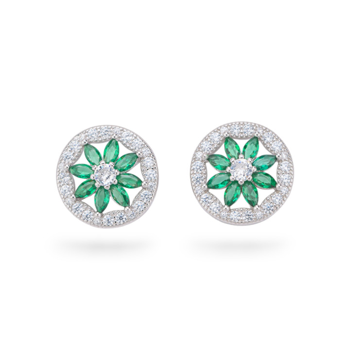 Boucles d'oreilles en argent 925 de la collection Aurora avec zircons verts de 14 mm