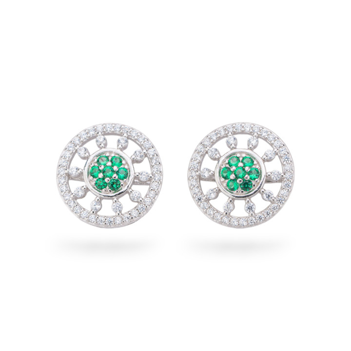 Σκουλαρίκια Aurora Collection 925 με Πράσινα Ζιργκόν 14mm