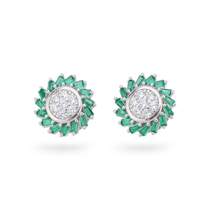 Pendientes Colección Aurora Plata 925 Con Circonitas Verdes 14mm