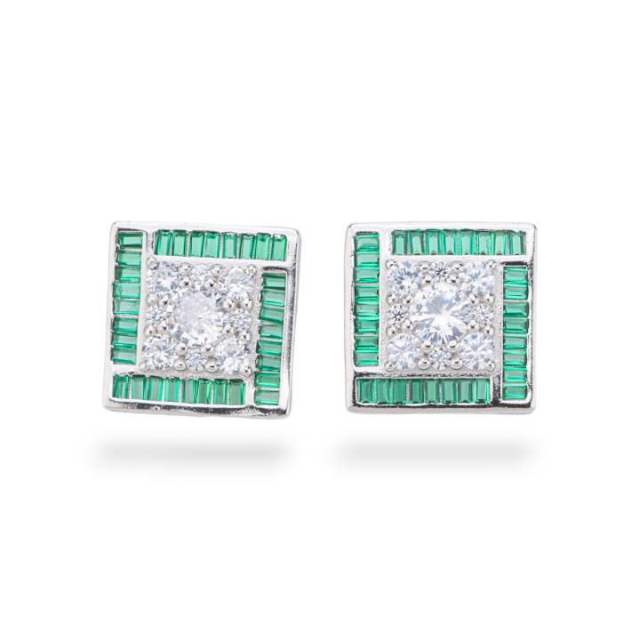 Orecchini Di Argento 925 Collezione Aurora Con Zirconi 14mm Verde