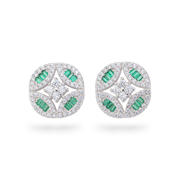 Orecchini Di Argento 925 Collezione Aurora Con Zirconi 14mm Verde