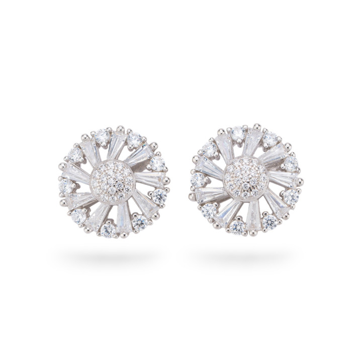 Ασημένια σκουλαρίκια Aurora Collection 925 με Λευκά Ζιργκόν 15mm