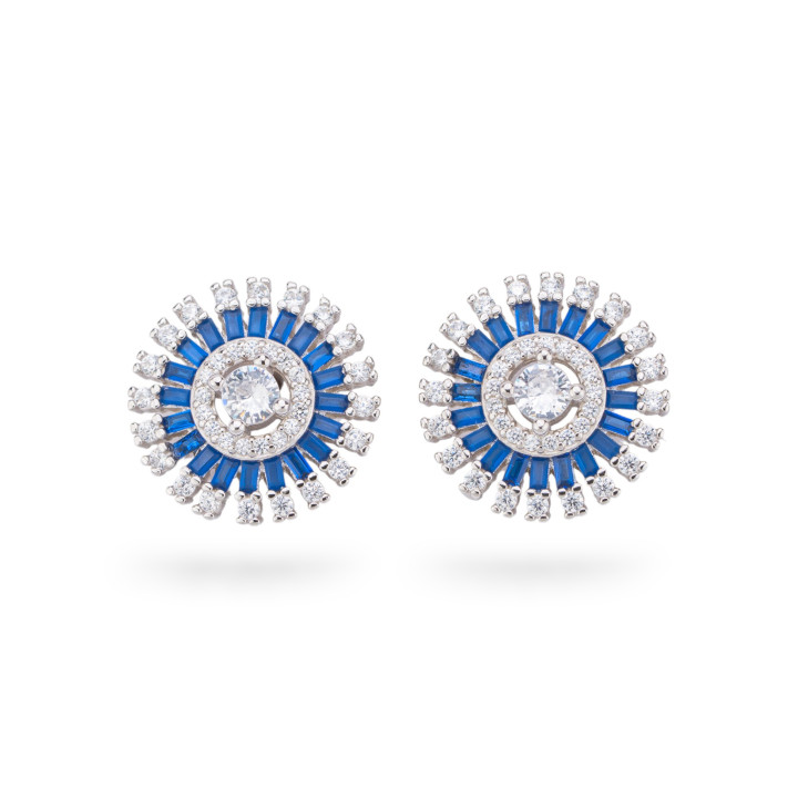 Aurora Collection 925 Silver Earrings With 15mm Blue Zircons