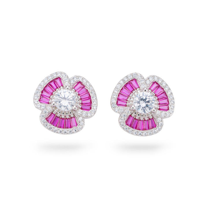 Pendientes Colección Aurora Plata 925 Con Circonitas Rojas 15mm