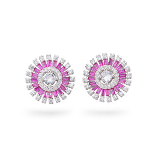 Ασημένια σκουλαρίκια Aurora Collection 925 με Κόκκινα Ζιργκόν 15mm