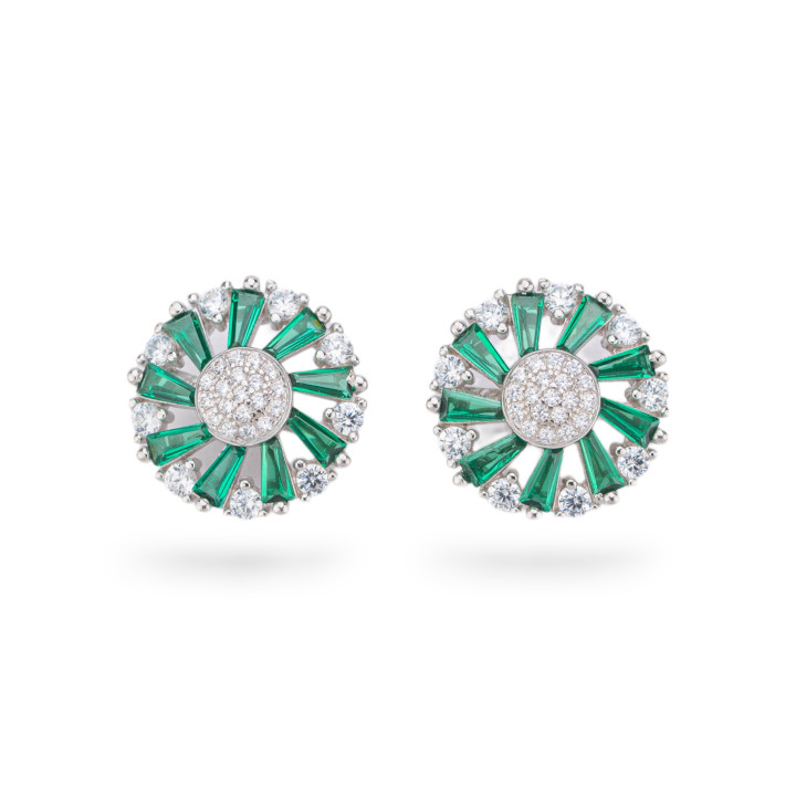 Orecchini Di Argento 925 Collezione Aurora Con Zirconi 15mm Verde
