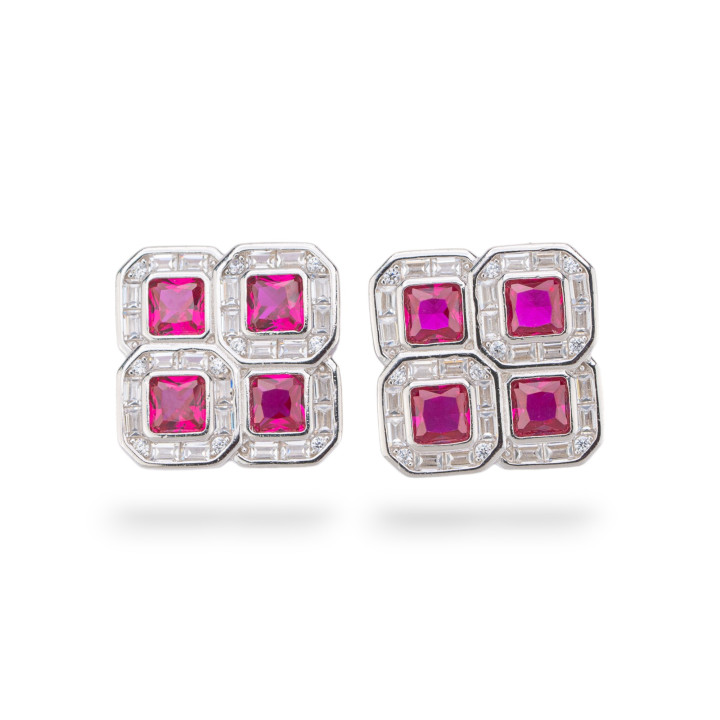 Boucles d'oreilles en argent 925 de la collection Aurora avec zircons rouges de 16 mm