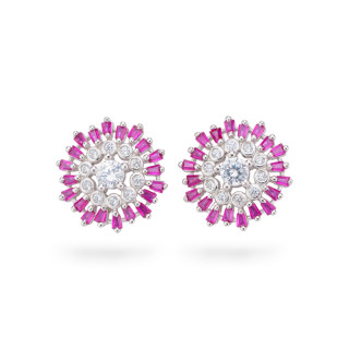 Ασημένια σκουλαρίκια Aurora Collection 925 με Κόκκινα Ζιργκόν 16mm