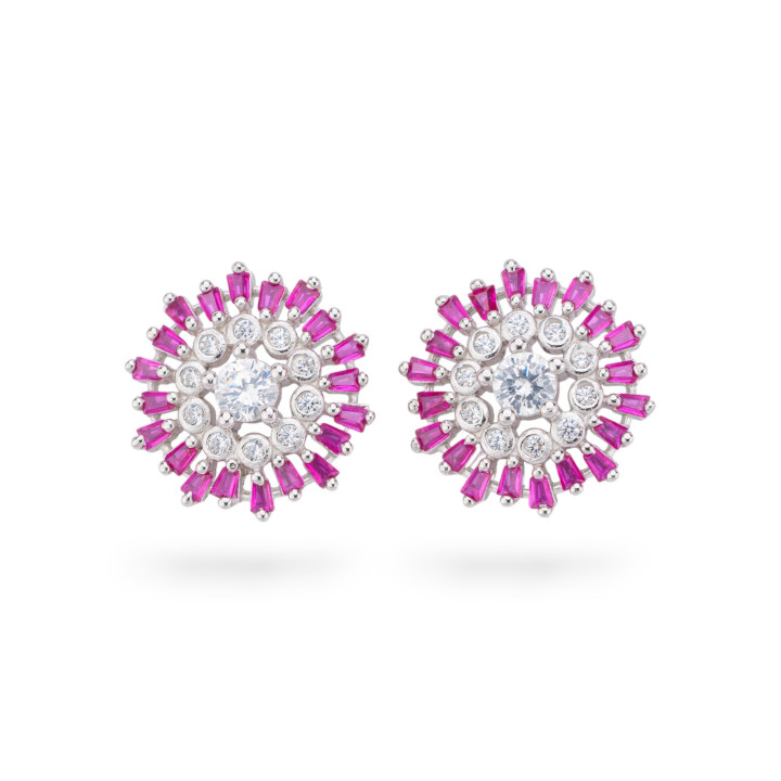 Boucles d'oreilles en argent 925 de la collection Aurora avec zircons rouges de 16 mm