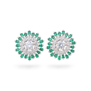 Σκουλαρίκια Aurora Collection 925 Ασημένια με Πράσινα Ζιργκόν 16mm