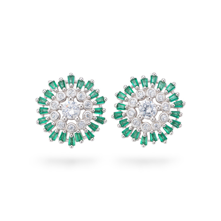 Σκουλαρίκια Aurora Collection 925 Ασημένια με Πράσινα Ζιργκόν 16mm