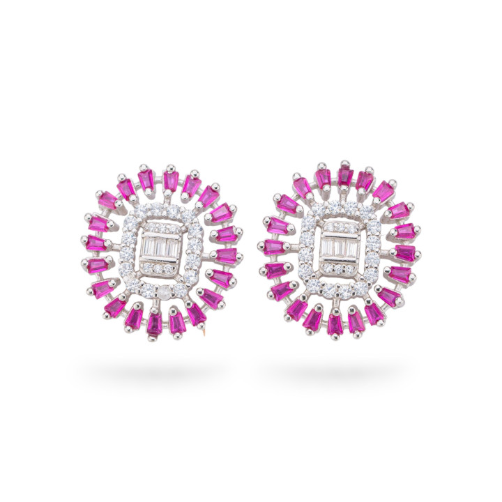 Aurora Collection 925 Ασημένια Σκουλαρίκια με Ζιργκόν 16x18mm Κόκκινο