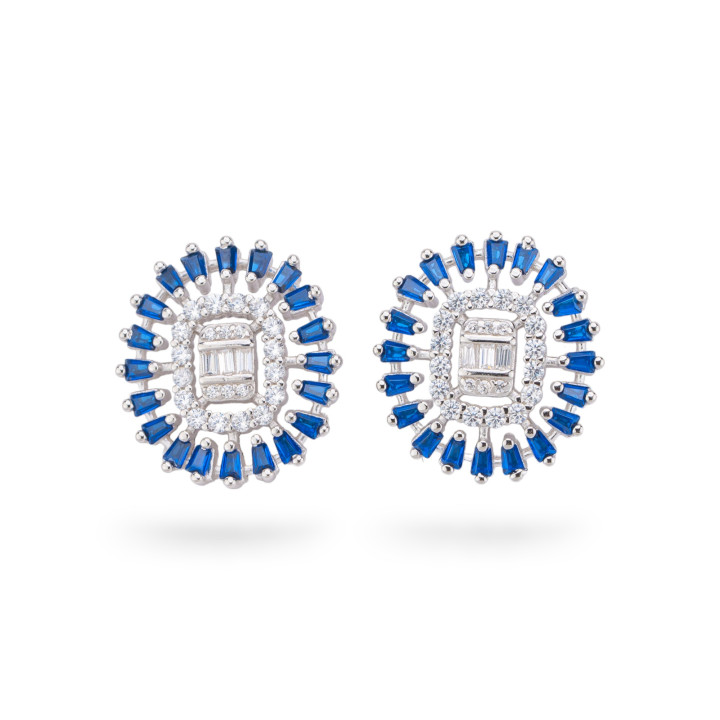 Ασημένια σκουλαρίκια 925 Aurora Collection With Zircons 16x18mm Sapphire