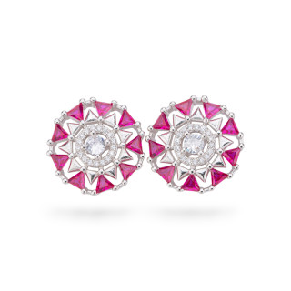 Boucles d'oreilles en argent 925 de la collection Aurora avec zircons rouges de 17 mm