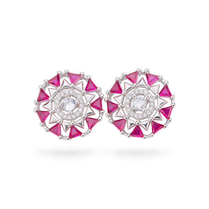 Boucles d'oreilles en argent 925 de la collection Aurora avec zircons rouges de 17 mm