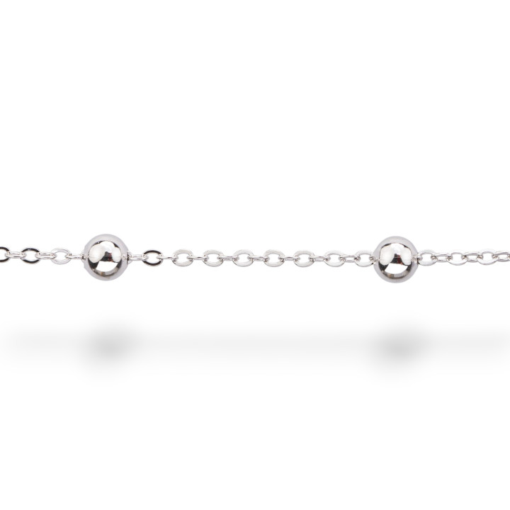 Forzatina Chaîne au mètre en Argent 925 avec Boule de 4 mm 50 cm Plaqué Rhodium