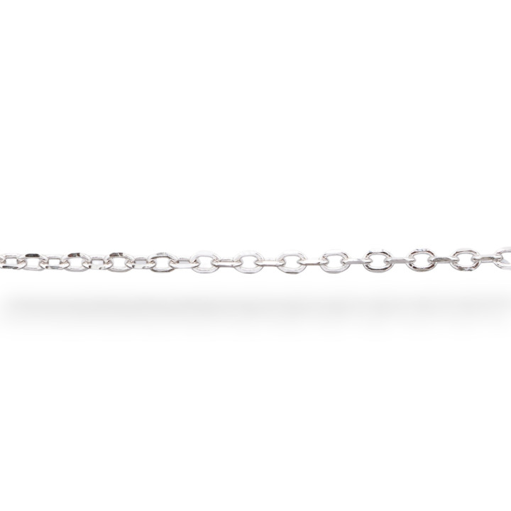 Chaîne au mètre écrasée en argent sterling 925 1,6x2,0 mm 50 cm plaqué rhodium