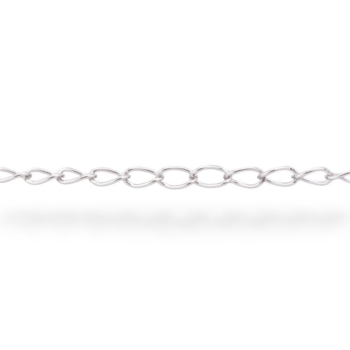 925 Silver Chain by the Meter Smooth Grumette Wire 0.45mm 2.8x3.8mm 50cm Rhodium Plated