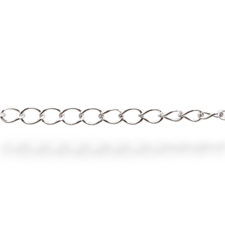 925er Silberkette am laufenden Meter, glatter Grumette-Draht, 0,5 mm, 3,0 x 4,0 mm, 50 cm, rhodiniert