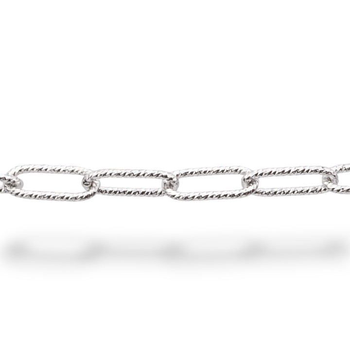 Cadena ovalada de plata 925 al metro, 50 cm rodiada