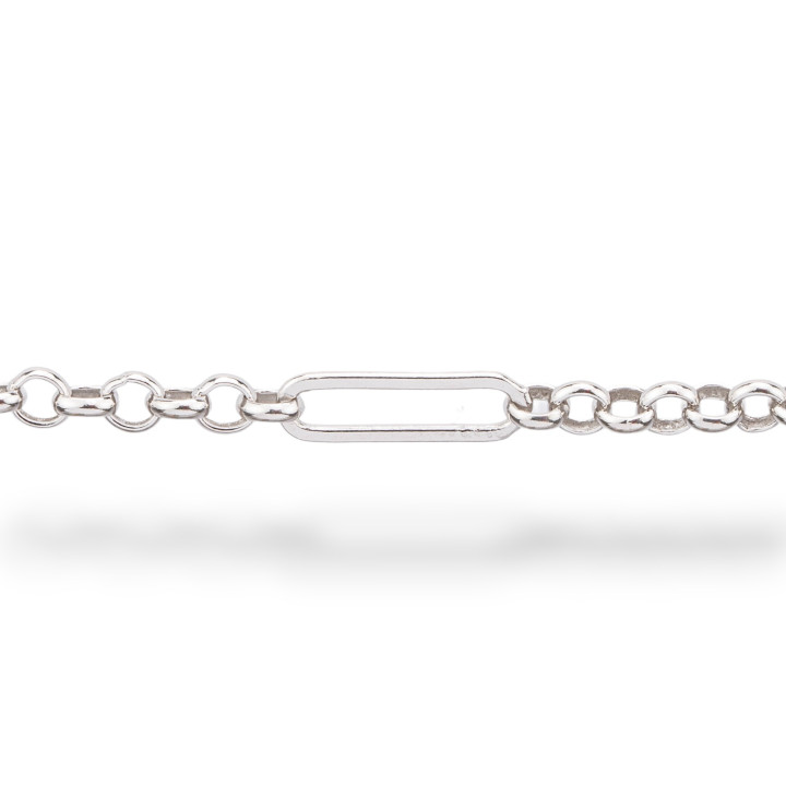 Rolo'-Kette aus 925er Silber, Meterware, 3 mm + Oval 3 x 12 mm, 50 cm, rhodiniert