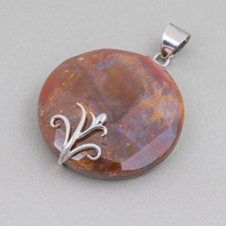 Pendentif Argent 925 Et Pierres Plates Rondes Facettes 40mm - Agate Indienne