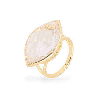 Anello Di Bronzo Con Cristalli CZ 20x28mm Misura Regolabile Dorato Bianco