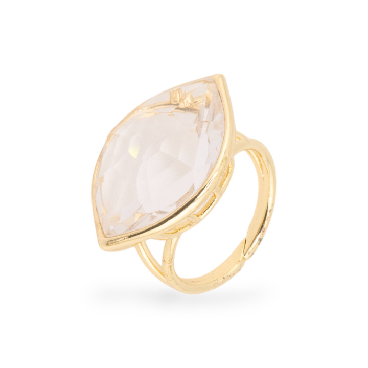 Anello Di Bronzo Con Cristalli CZ 20x28mm Misura Regolabile Dorato Bianco